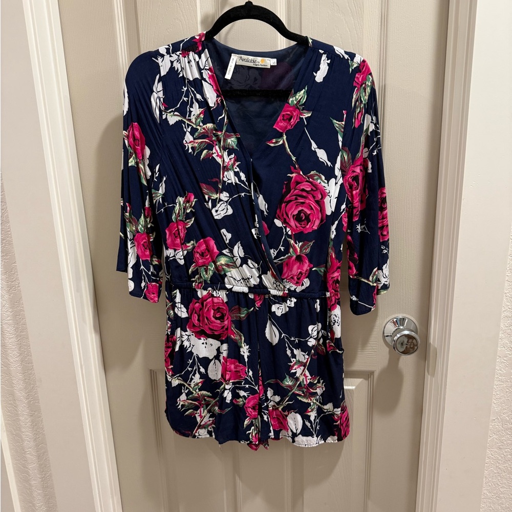 Floral Romper with Pink and White Roses